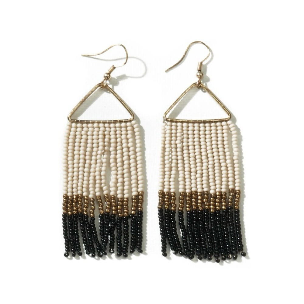 Ink + Alloy Black Gold Cream Fringe Earrings- NWT